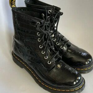 Doc Martens 1460 Black Faux Croc Embossed Patent Leather Boots